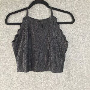 Amy Byer Black Lace Spaghetti Strap Crop Top Tank Shirt Sz 14